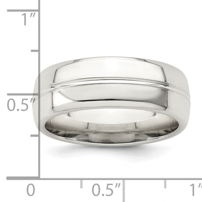 Sterling Silver 7mm Polished Domed Grooved Fancy Band