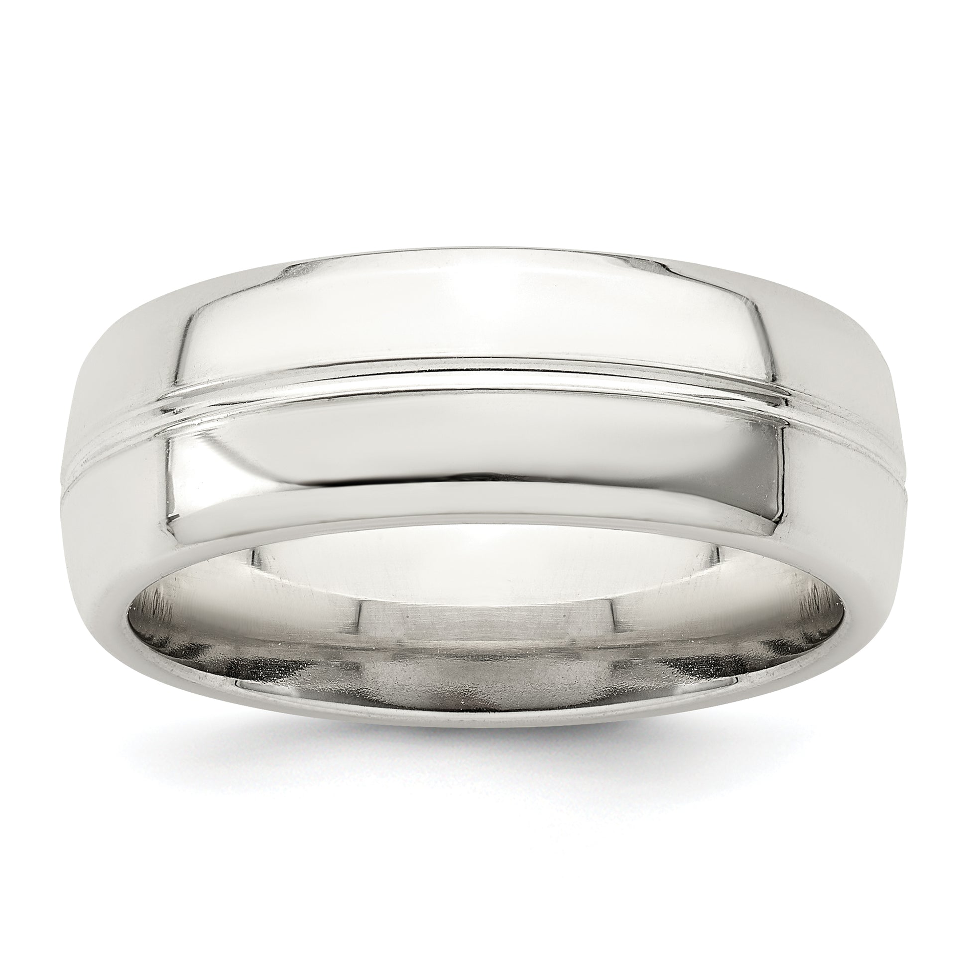 Sterling Silver 7mm Polished Domed Grooved Fancy Band