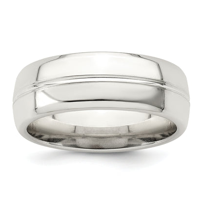 Sterling Silver 7mm Polished Domed Grooved Fancy Band