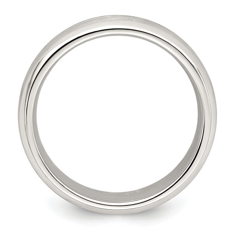 Sterling Silver 7mm Brushed Domed Grooved Fancy Band