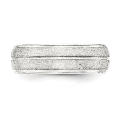 Sterling Silver 7mm Brushed Domed Grooved Fancy Band