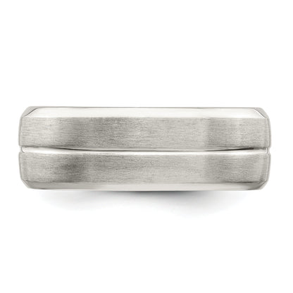 Sterling Silver 7mm Brushed Domed Grooved Fancy Band