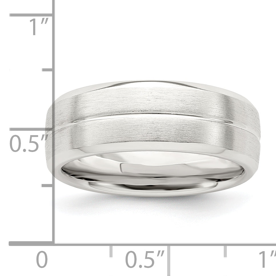 Sterling Silver 7mm Brushed Domed Grooved Fancy Band
