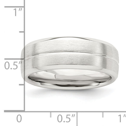 Sterling Silver 7mm Brushed Domed Grooved Fancy Band