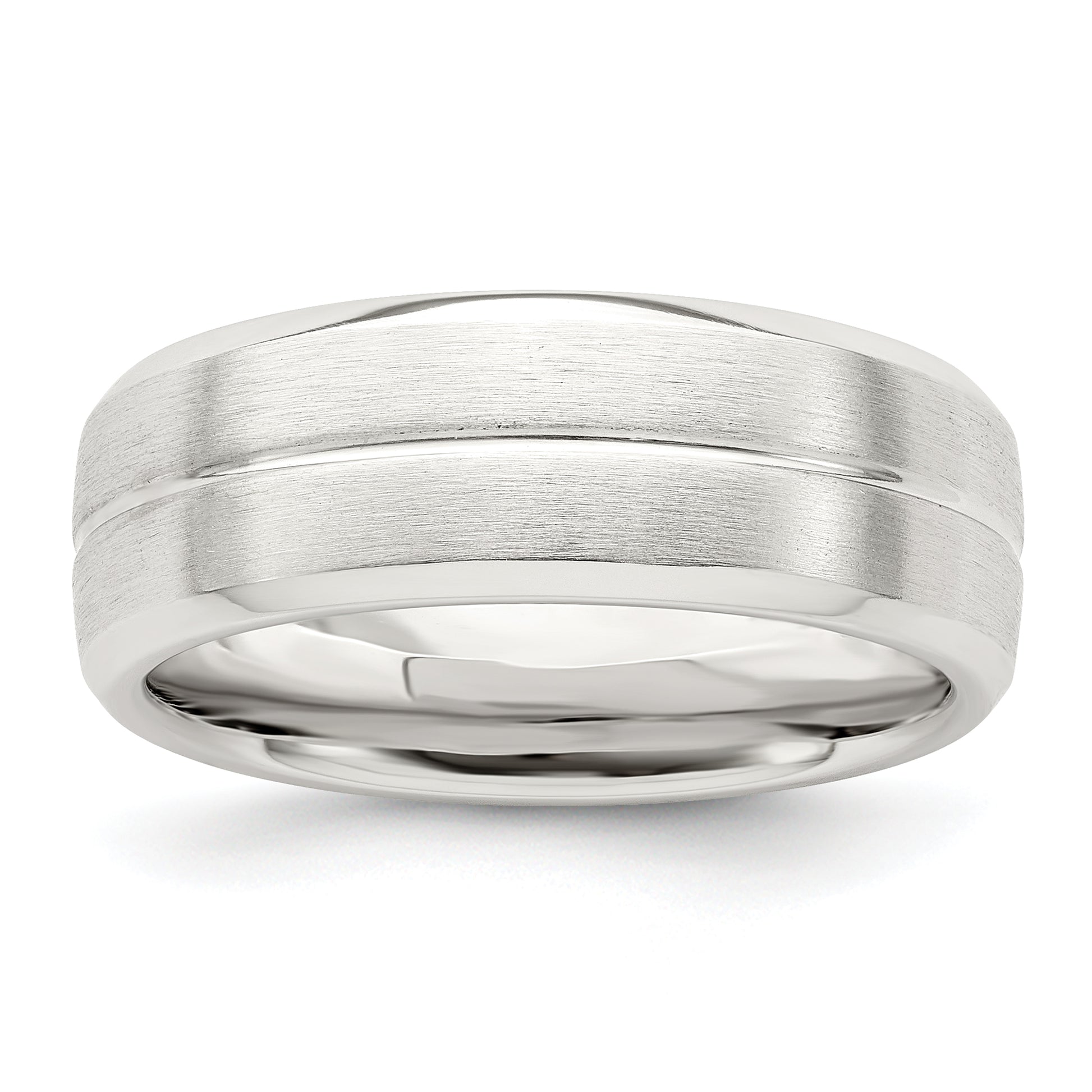 Sterling Silver 7mm Brushed Domed Grooved Fancy Band