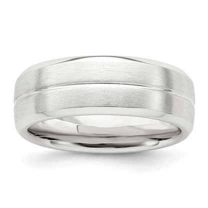 Sterling Silver 7mm Brushed Domed Grooved Fancy Band