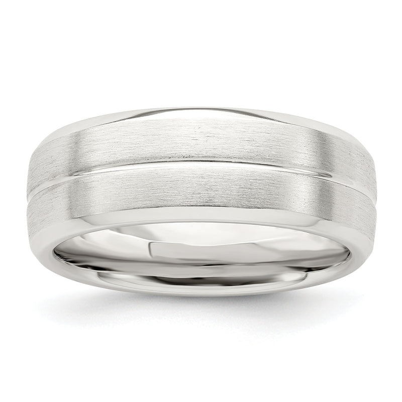 Sterling Silver 7mm Brushed Domed Grooved Fancy Band