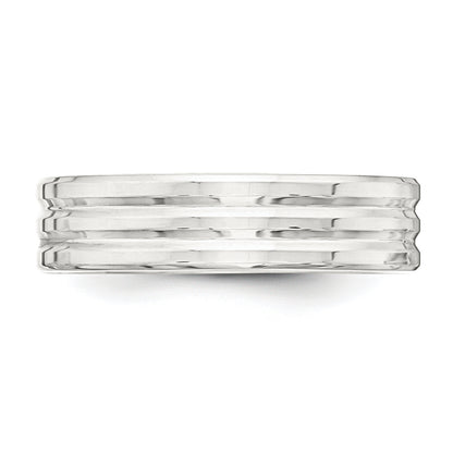 Sterling Silver 6mm Polished Flat Grooved Fancy Band