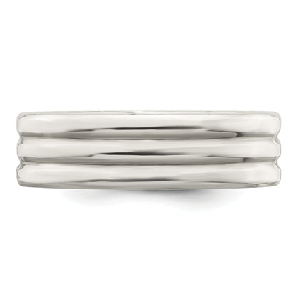 Sterling Silver 6mm Polished Flat Grooved Fancy Band