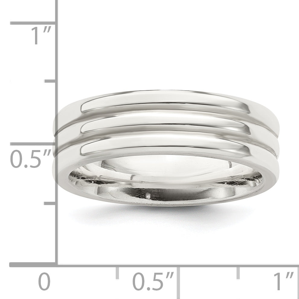 Sterling Silver 6mm Polished Flat Grooved Fancy Band