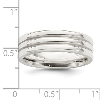 Sterling Silver 6mm Polished Flat Grooved Fancy Band