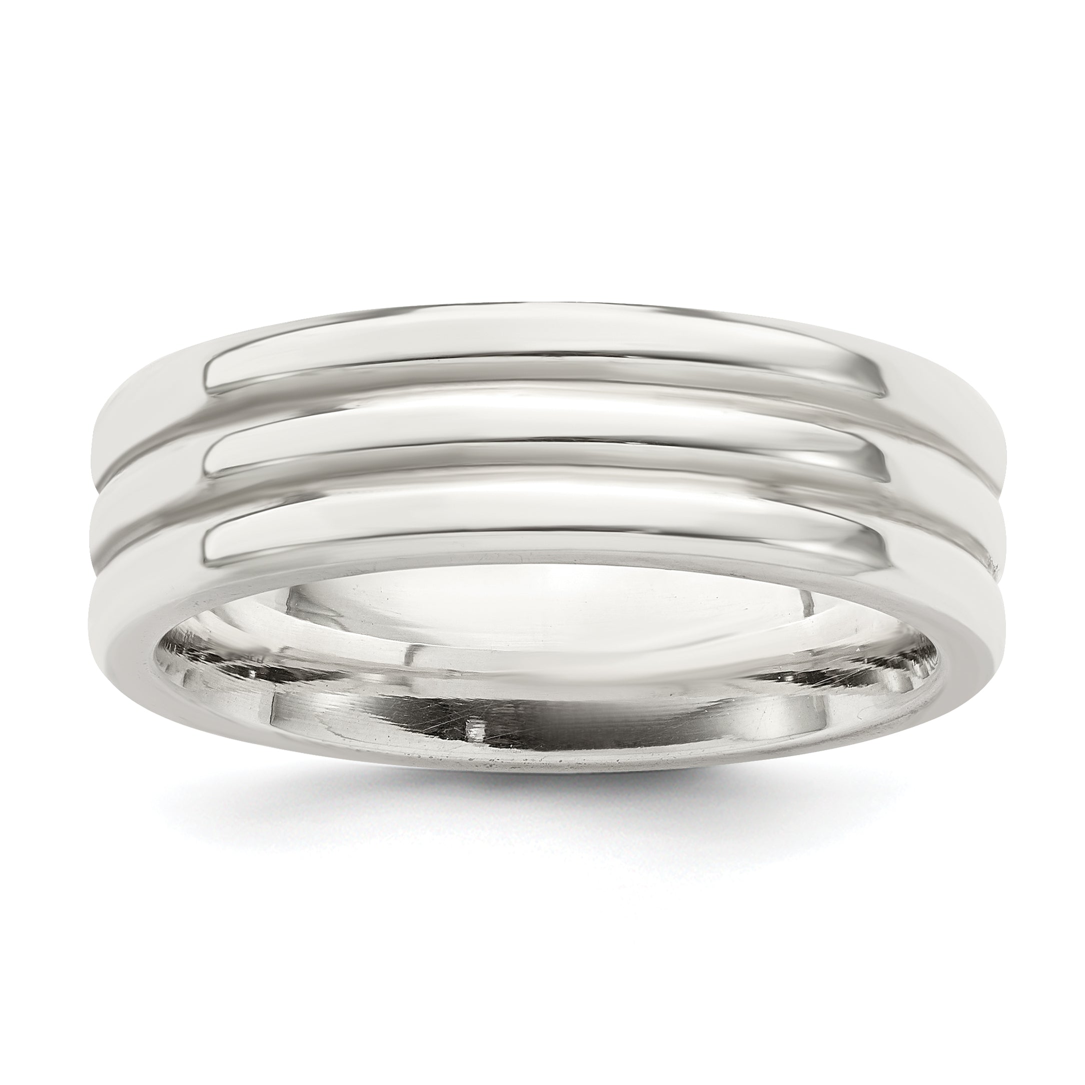 Sterling Silver 6mm Polished Flat Grooved Fancy Band