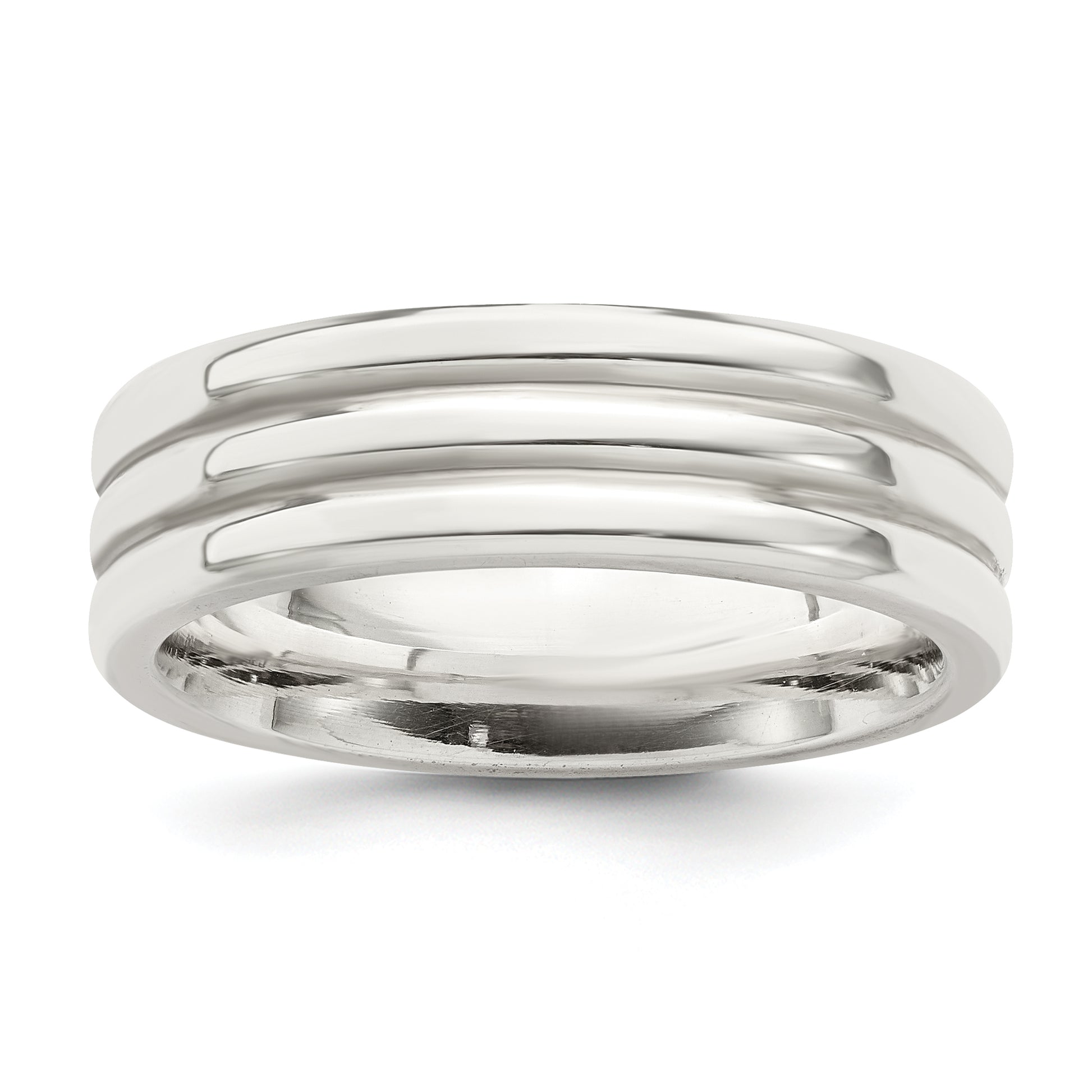 Sterling Silver 6mm Polished Flat Grooved Fancy Band