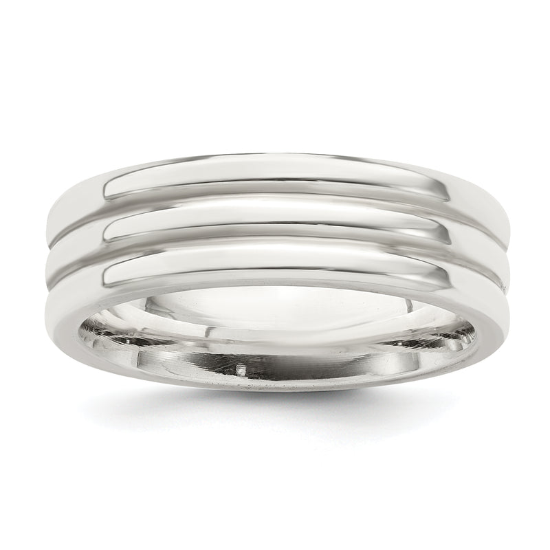 Sterling Silver 6mm Polished Flat Grooved Fancy Band