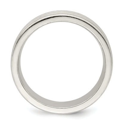 Sterling Silver 6mm Brushed Flat Grooved Fancy Band