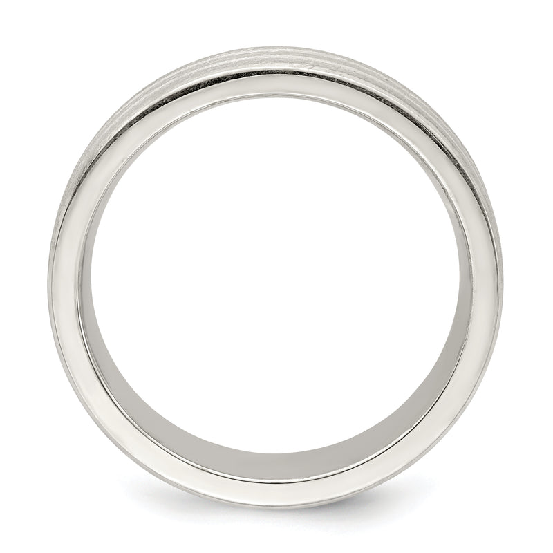 Sterling Silver 6mm Brushed Flat Grooved Fancy Band