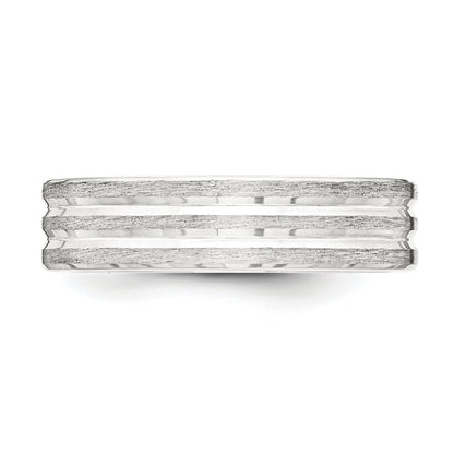 Sterling Silver 6mm Brushed Flat Grooved Fancy Band