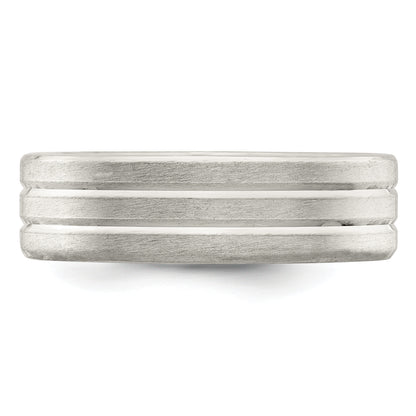 Sterling Silver 6mm Brushed Flat Grooved Fancy Band