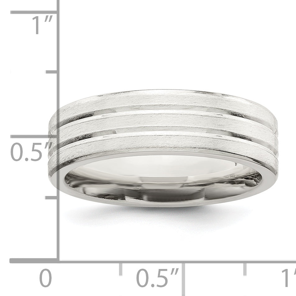 Sterling Silver 6mm Brushed Flat Grooved Fancy Band