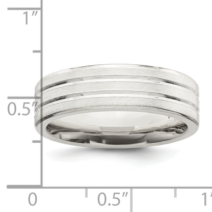 Sterling Silver 6mm Brushed Flat Grooved Fancy Band