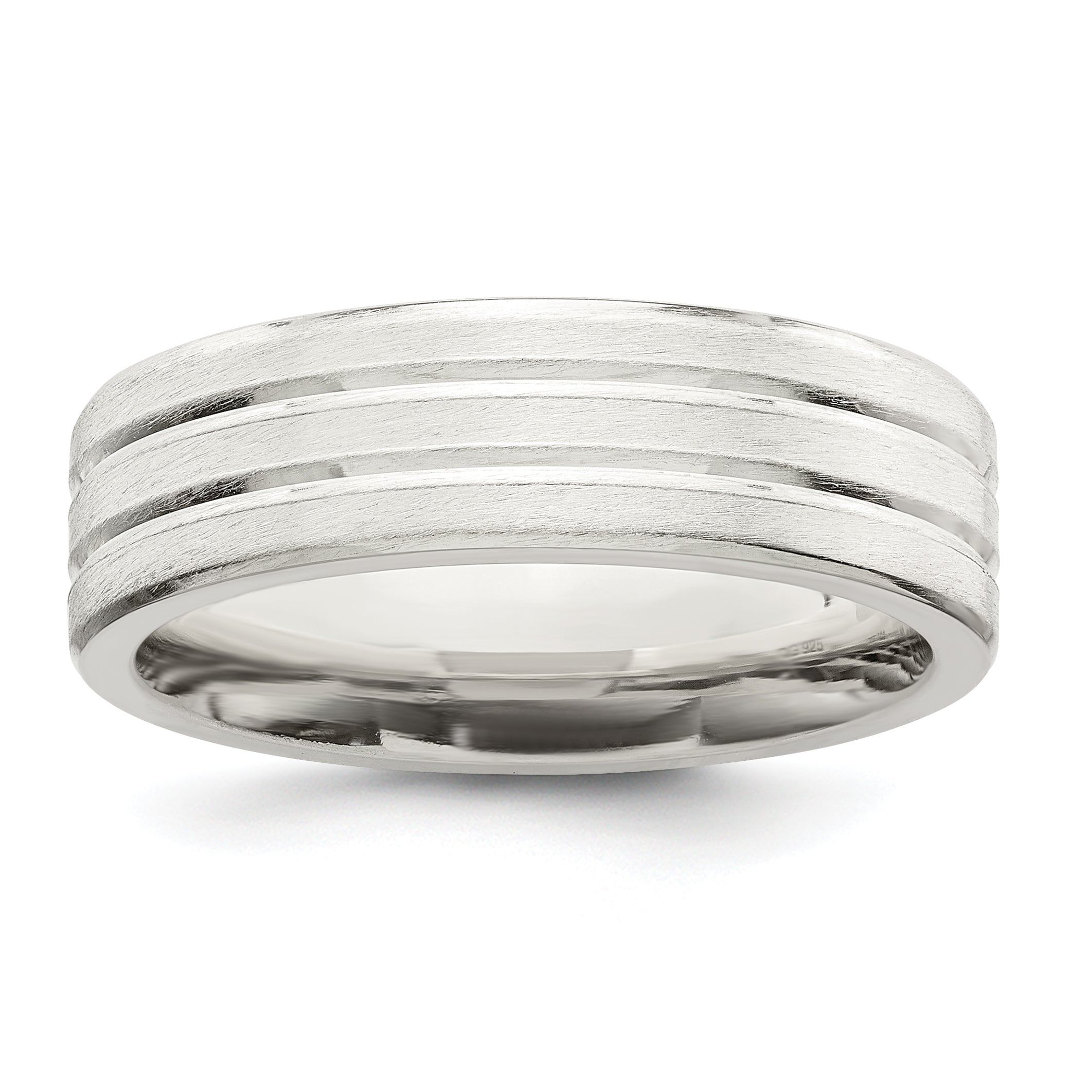 Sterling Silver 6mm Brushed Flat Grooved Fancy Band