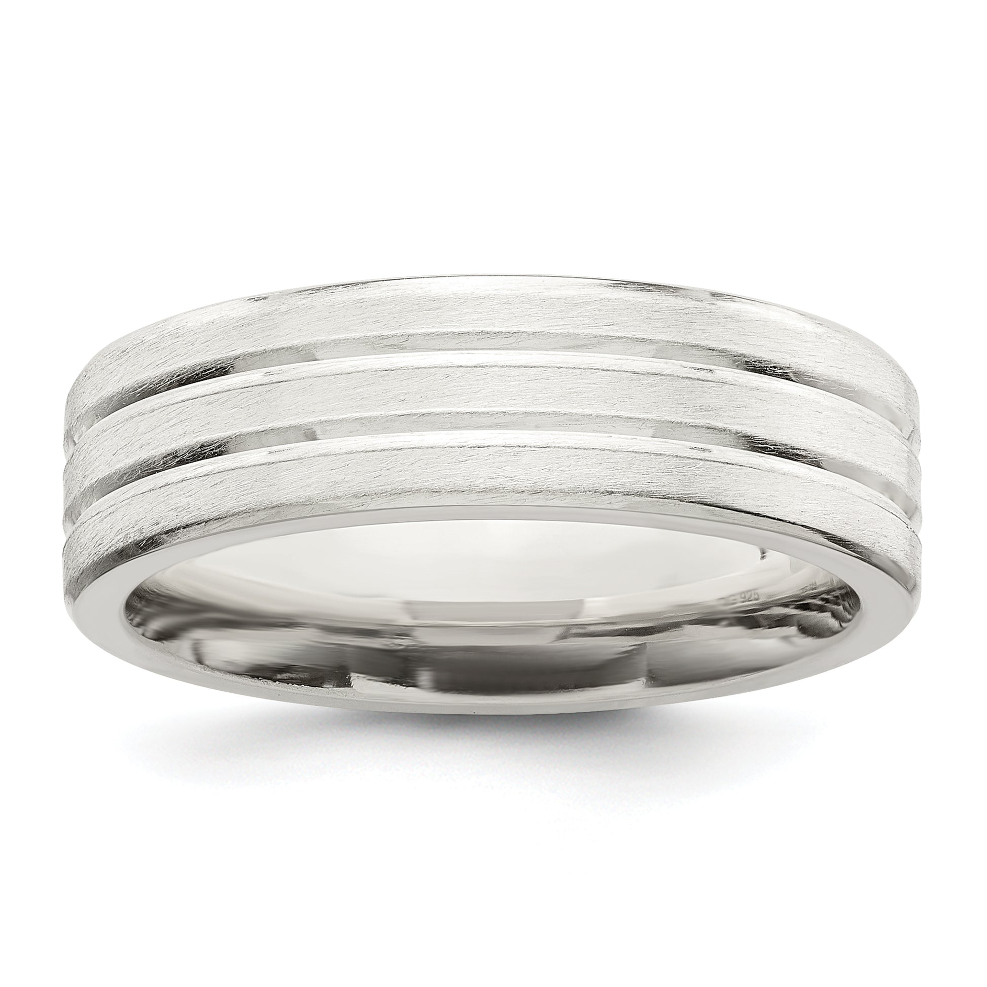 Sterling Silver 6mm Brushed Flat Grooved Fancy Band