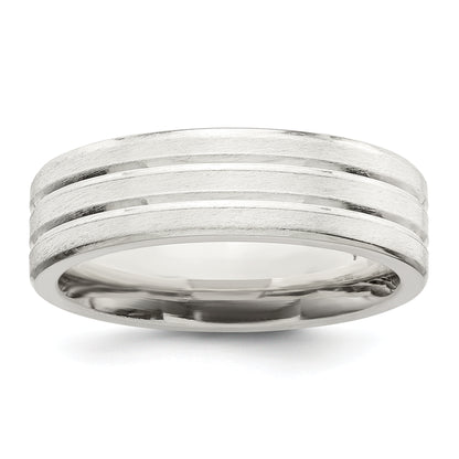 Sterling Silver 6mm Brushed Flat Grooved Fancy Band