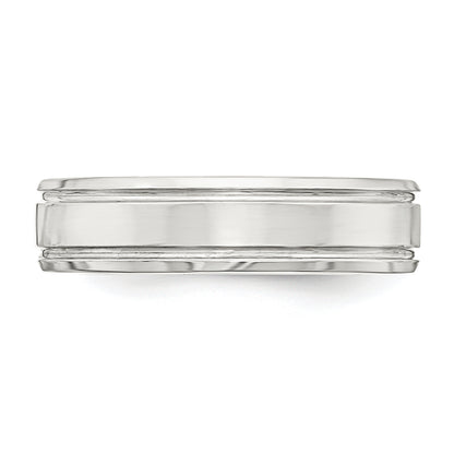 Sterling Silver 6mm Polished Flat Grooved Beveled Edge Fancy Band
