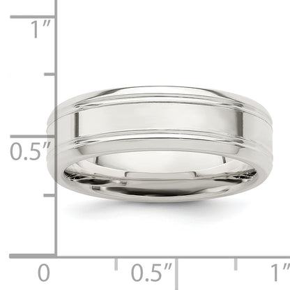 Sterling Silver 6mm Polished Flat Grooved Beveled Edge Fancy Band