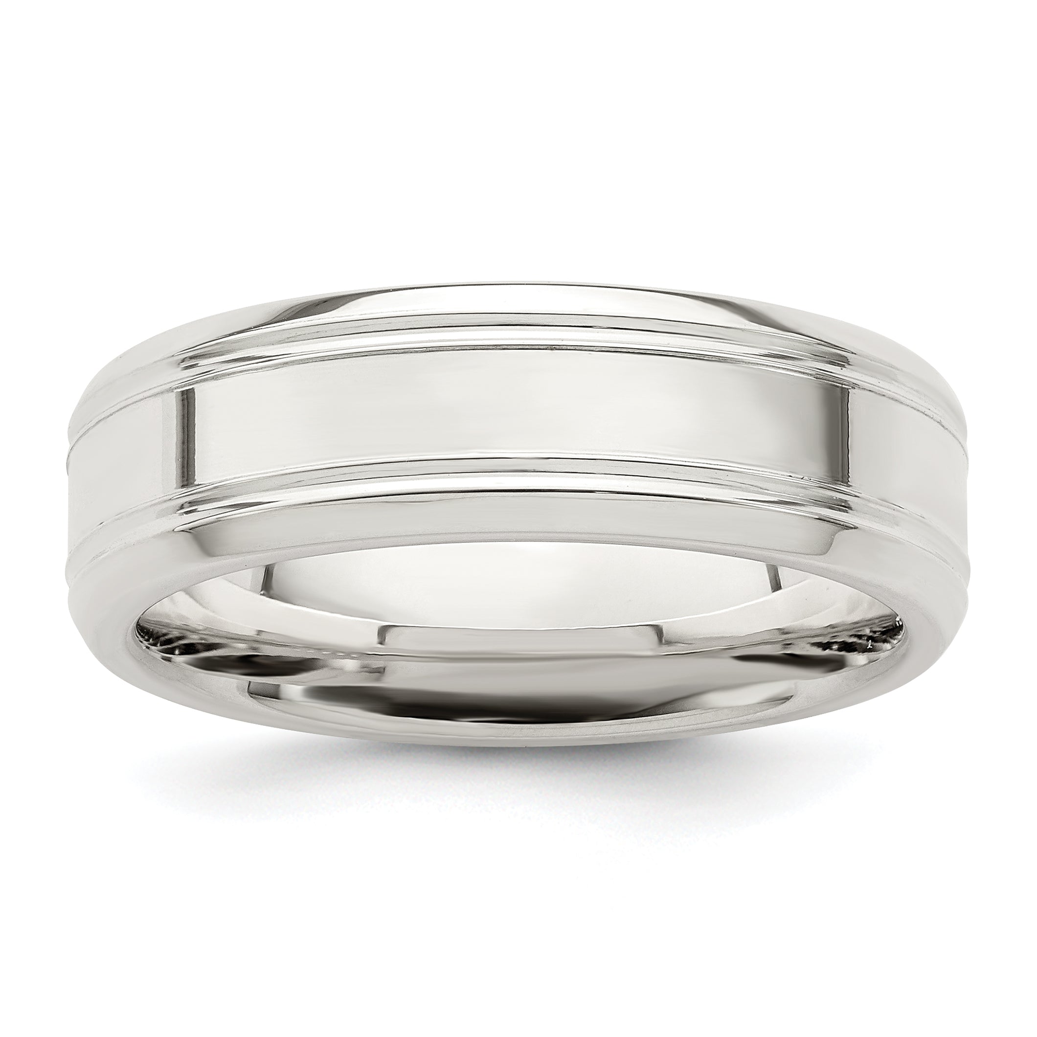 Sterling Silver 6mm Polished Flat Grooved Beveled Edge Fancy Band