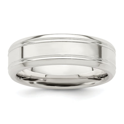 Sterling Silver 6mm Polished Flat Grooved Beveled Edge Fancy Band