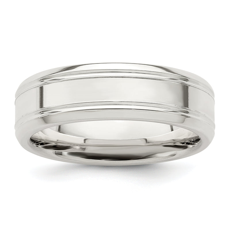 Sterling Silver 6mm Polished Flat Grooved Beveled Edge Fancy Band