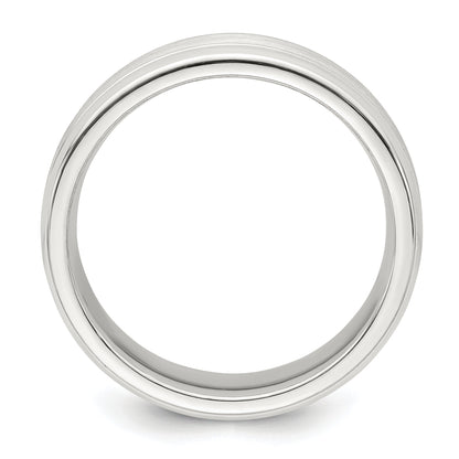 Sterling Silver 6mm Brushed Flat Grooved Beveled Edge Fancy Band