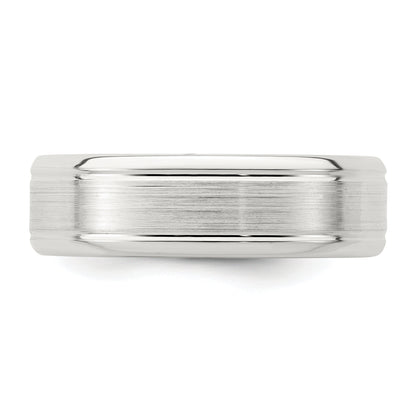 Sterling Silver 6mm Brushed Flat Grooved Beveled Edge Fancy Band