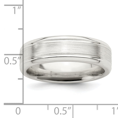Sterling Silver 6mm Brushed Flat Grooved Beveled Edge Fancy Band