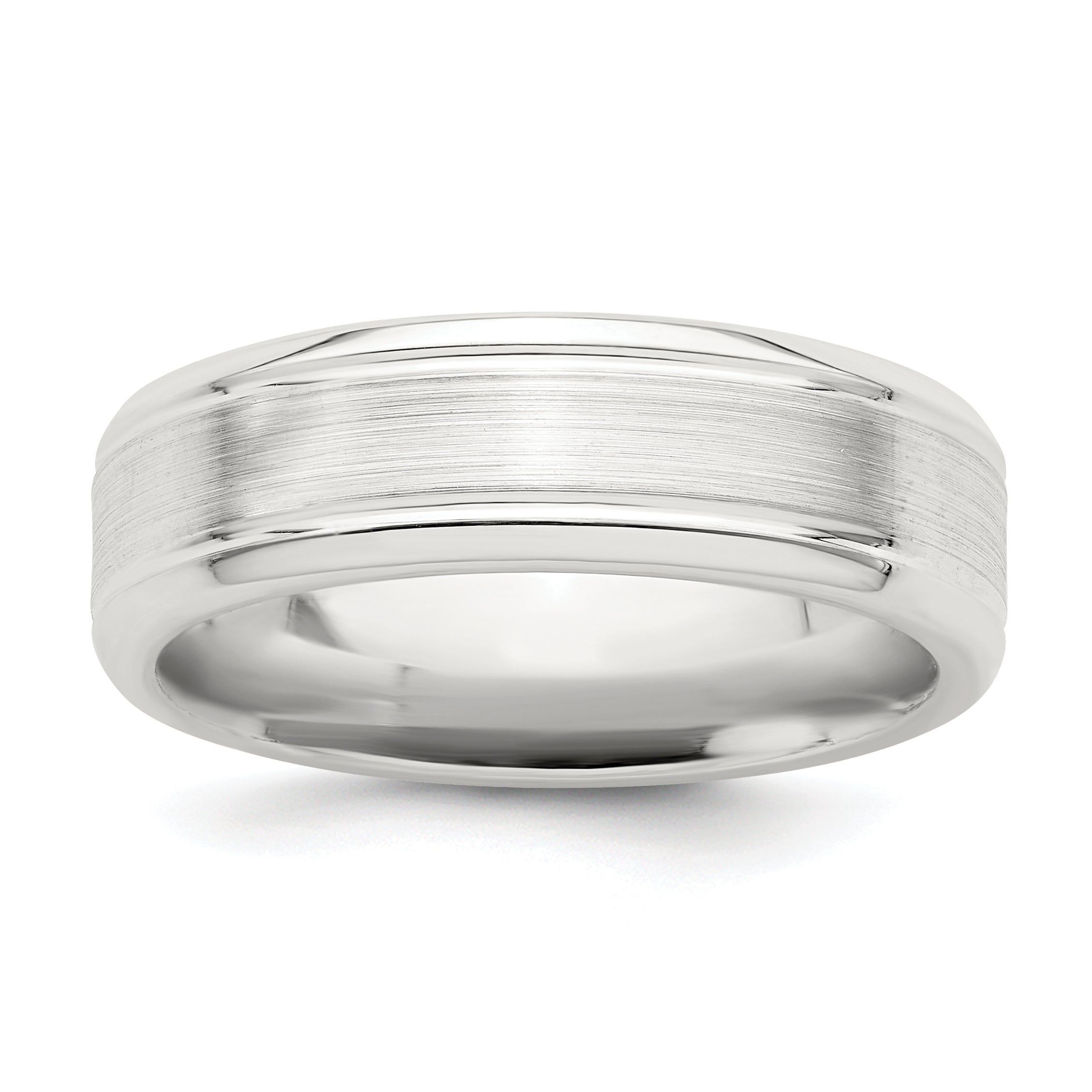 Sterling Silver 6mm Brushed Flat Grooved Beveled Edge Fancy Band