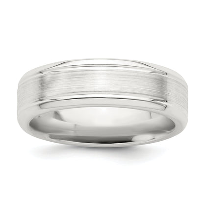 Sterling Silver 6mm Brushed Flat Grooved Beveled Edge Fancy Band
