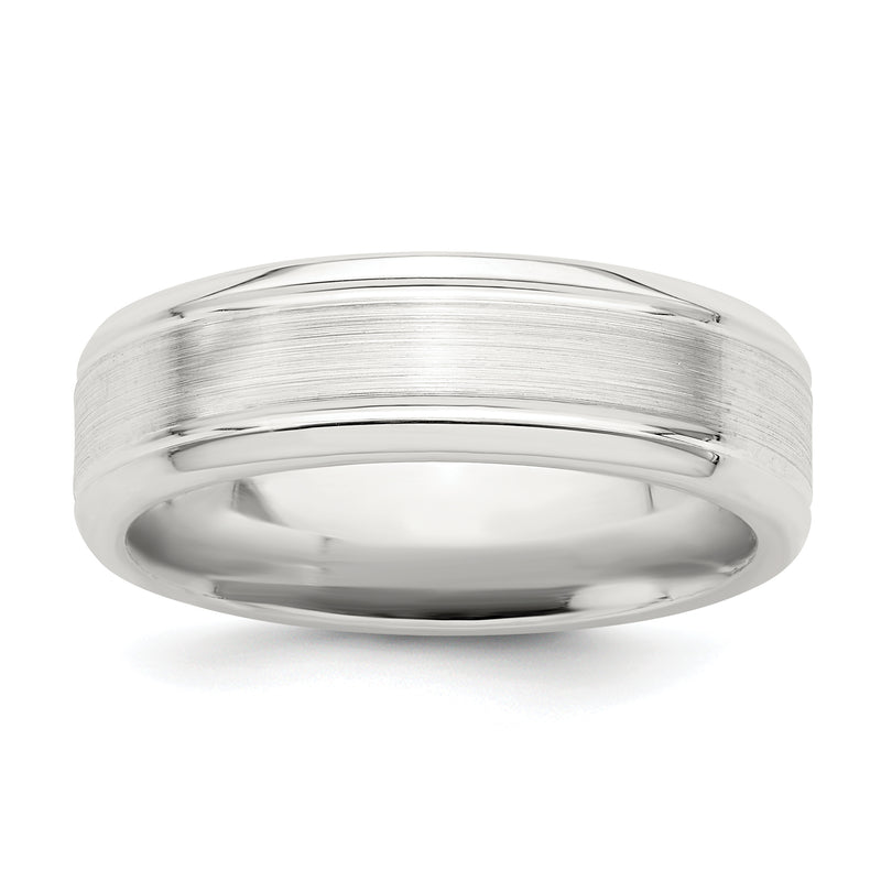 Sterling Silver 6mm Brushed Flat Grooved Beveled Edge Fancy Band
