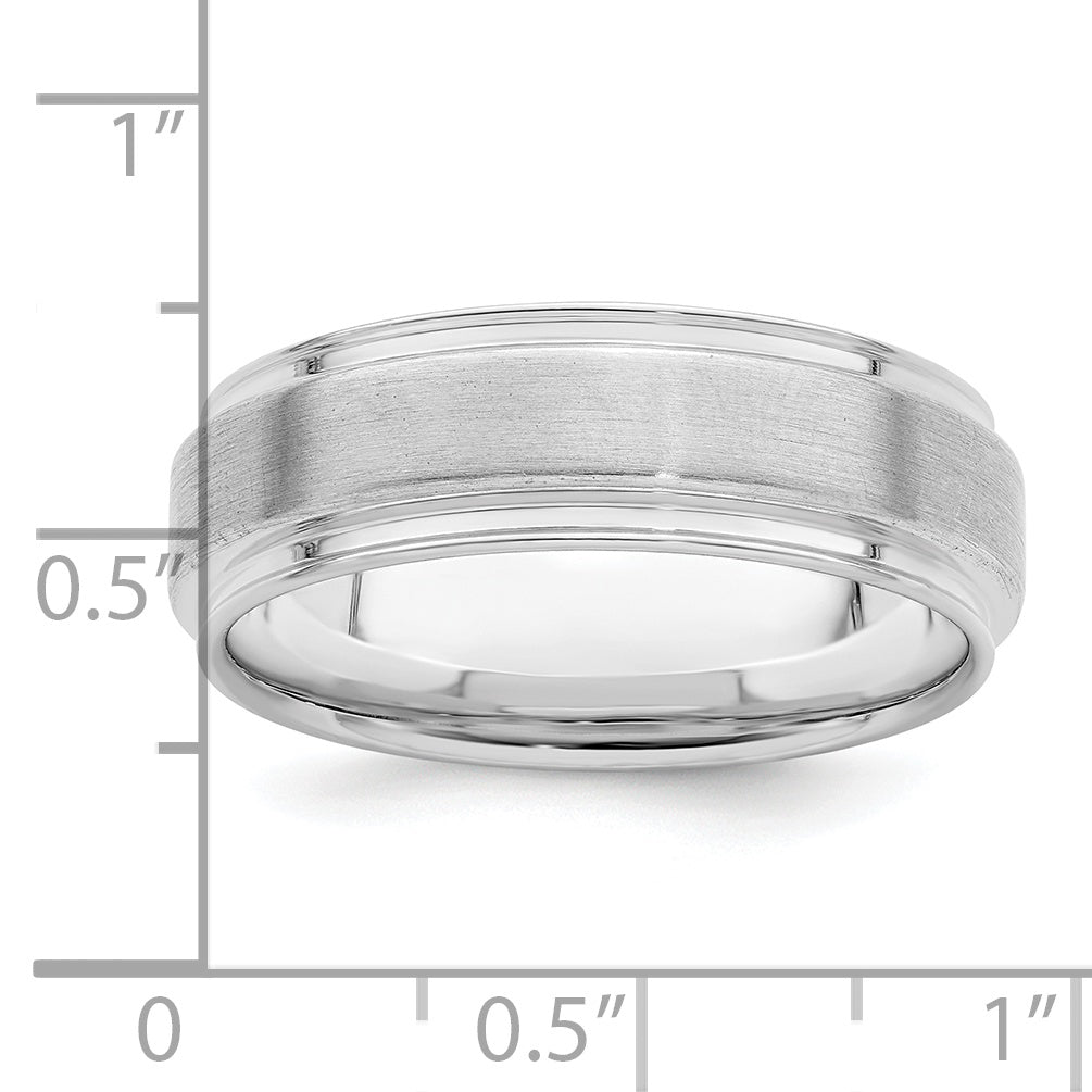 Sterling Silver Rhodium Plated 6mm Brushed Fancy Band