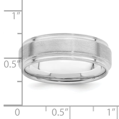 Sterling Silver Rhodium Plated 6mm Brushed Fancy Band