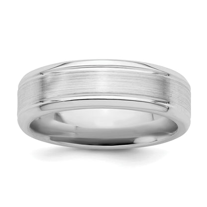 Sterling Silver Rhodium Plated 6mm Brushed Fancy Band
