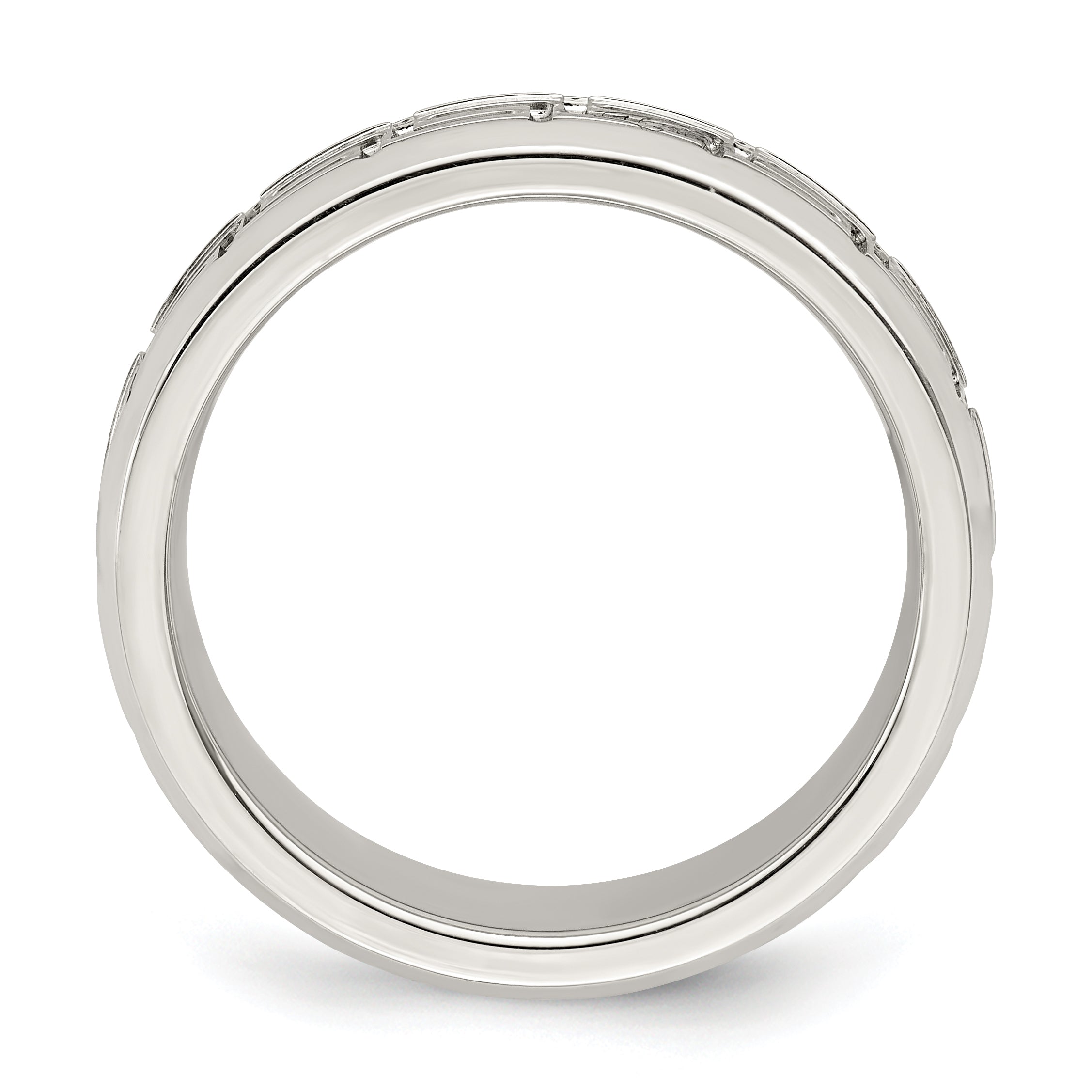 Sterling Silver 6mm Polished Flat Greek Key Design Beveled Edge Fancy Band