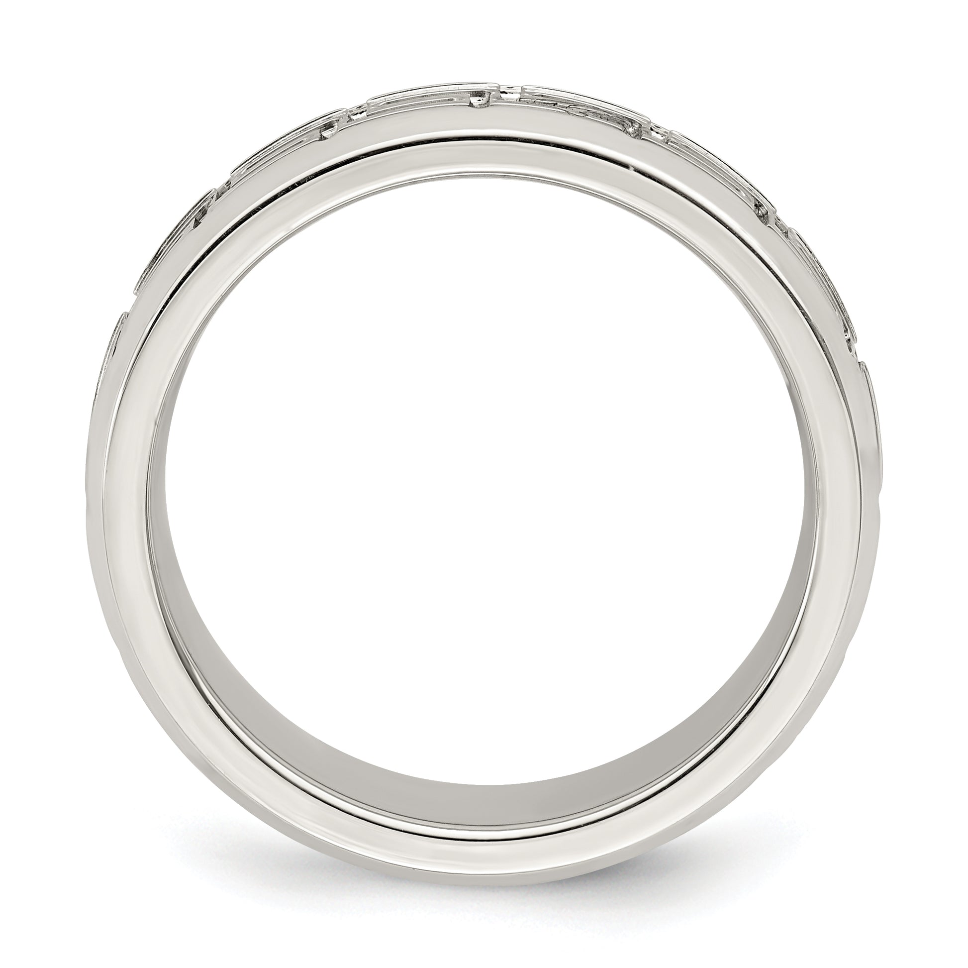 Sterling Silver 6mm Polished Flat Greek Key Design Beveled Edge Fancy Band