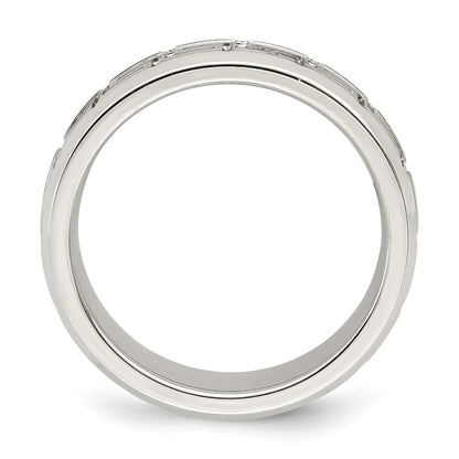 Sterling Silver 6mm Polished Flat Greek Key Design Beveled Edge Fancy Band
