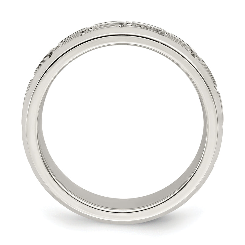 Sterling Silver 6mm Polished Flat Greek Key Design Beveled Edge Fancy Band