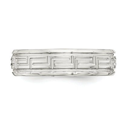 Sterling Silver 6mm Polished Flat Greek Key Design Beveled Edge Fancy Band