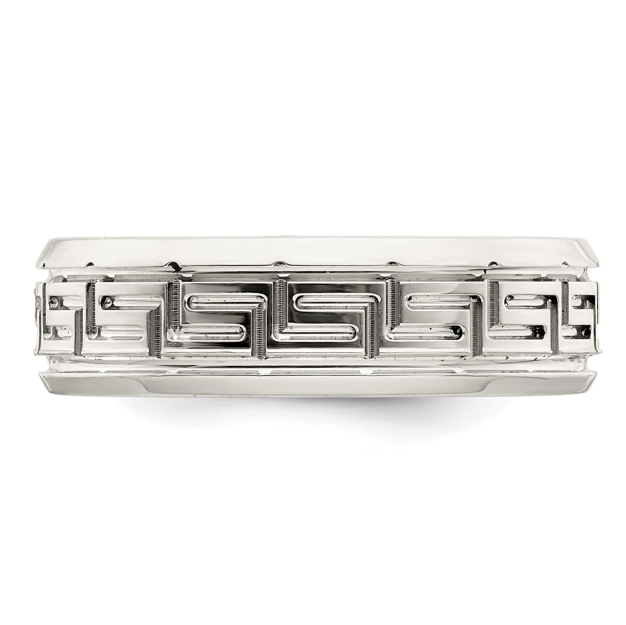 Sterling Silver 6mm Polished Flat Greek Key Design Beveled Edge Fancy Band
