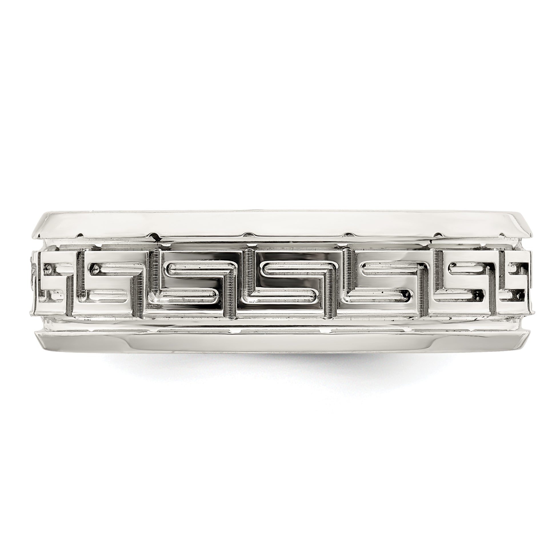 Sterling Silver 6mm Polished Flat Greek Key Design Beveled Edge Fancy Band