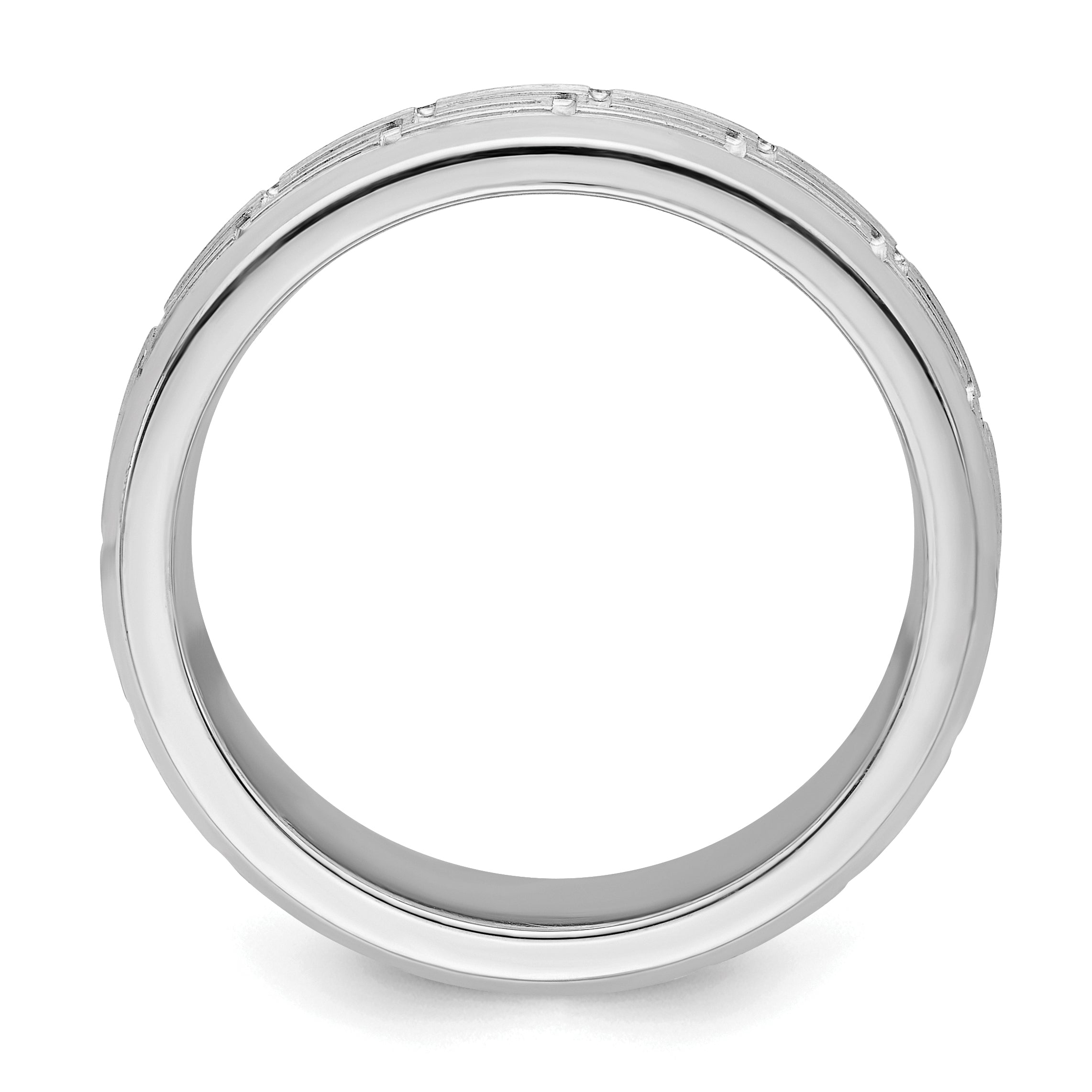 Sterling Silver Rhodium Plated 6mm Brushed Fancy Band