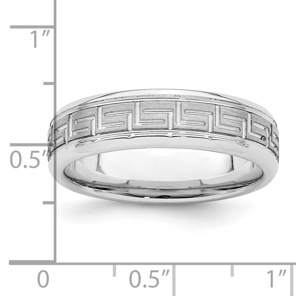 Sterling Silver Rhodium Plated 6mm Brushed Fancy Band